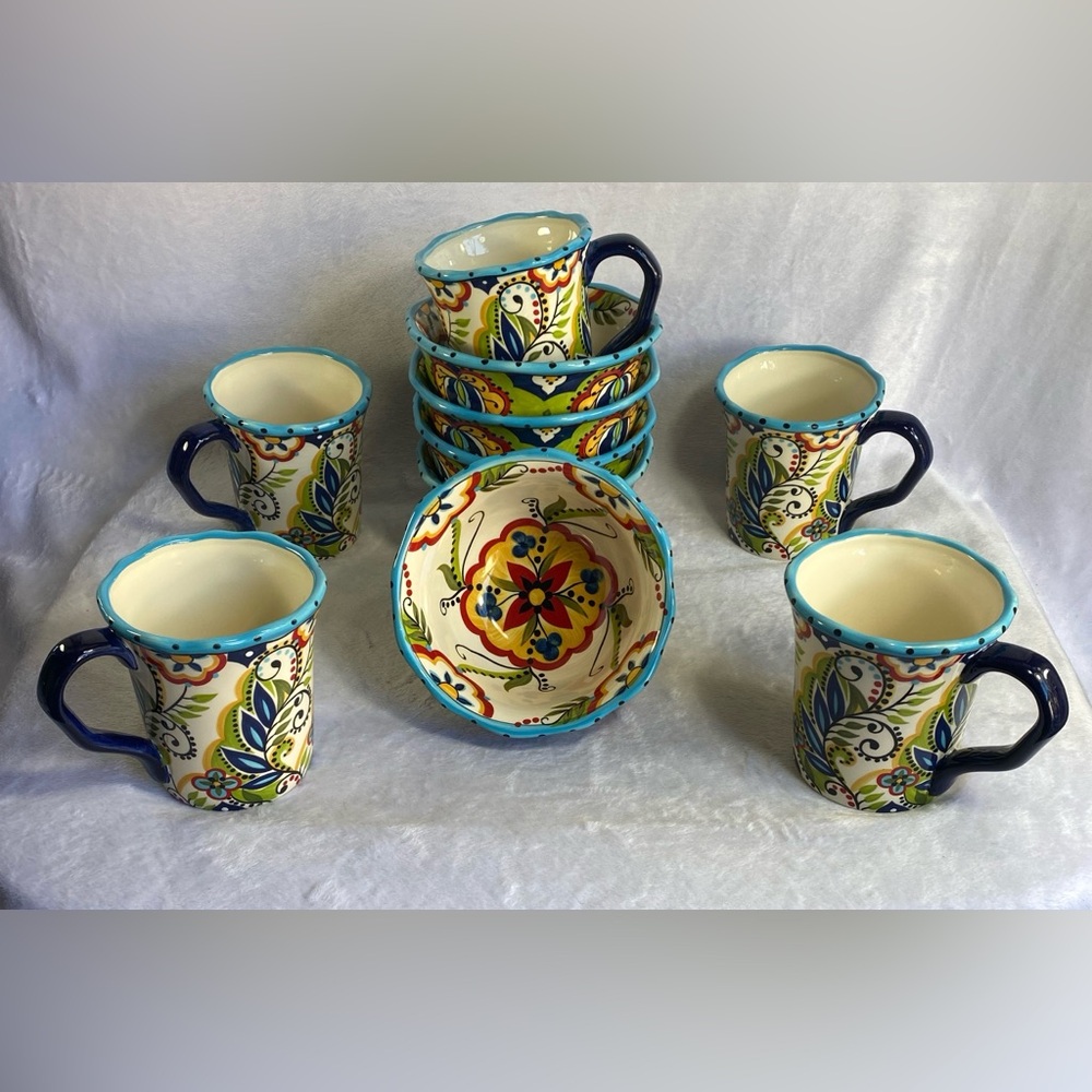 Espana Bocca (5) 6" Cereal/Soup Bowls And (5) Coffee Mugs